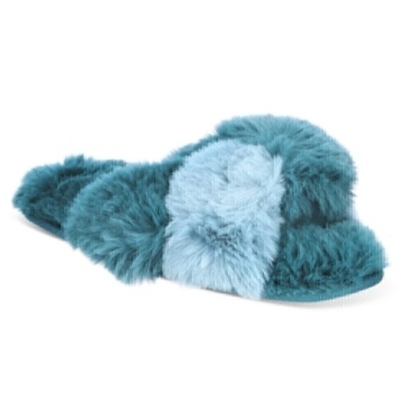 New Women's Faux-Fur Solid Crossband Slippers celestial size 7/8 - Picture 3 of 5